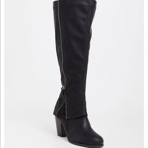 BLACK PEEKABOO CROCHET KNEE BOOT WIDE WIDTH & CALF